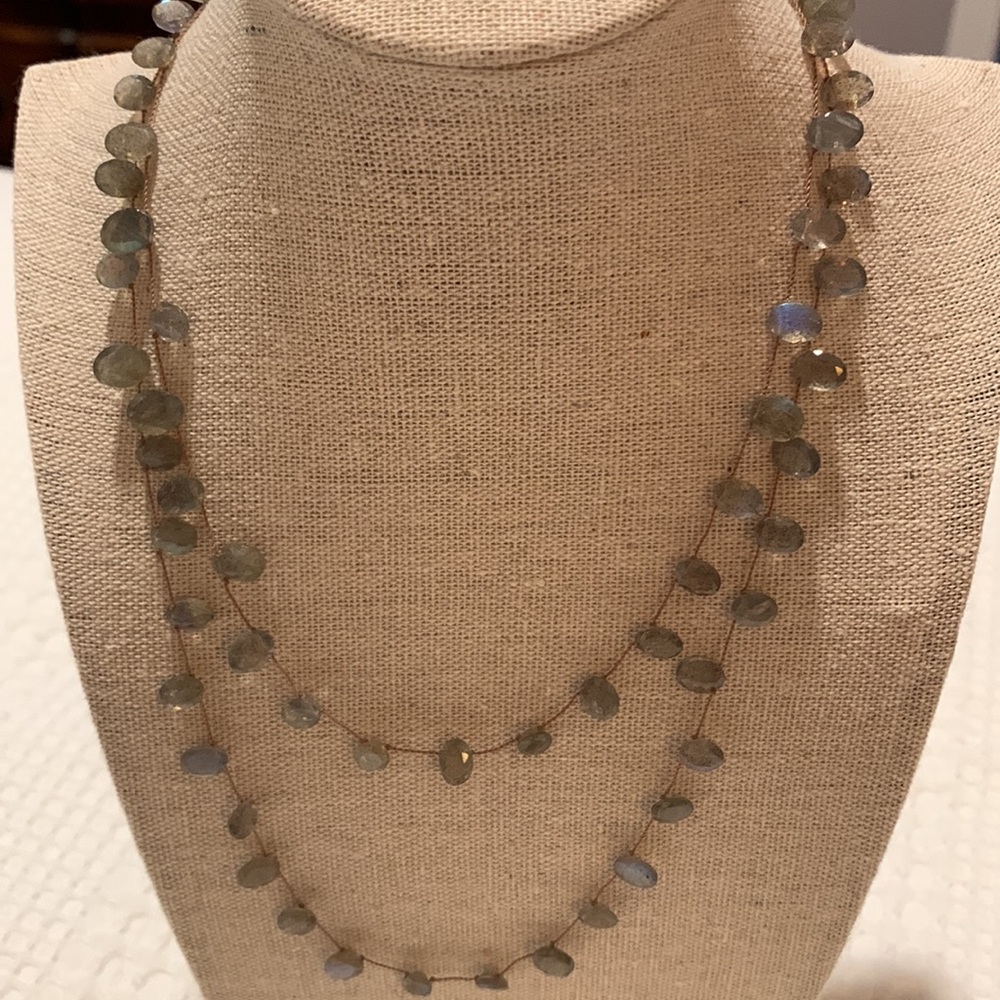 Margo Morrison  Nylon-knotted Mini Faceted Labradorite flat Stones.